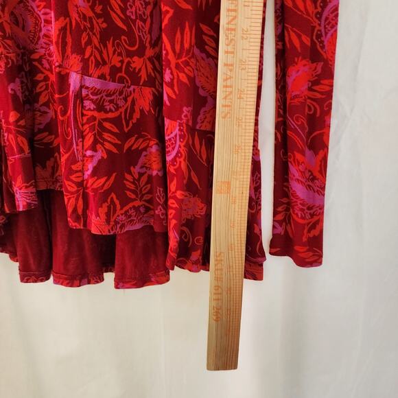 Free People Hello Lover Red Scarlett Floral Print Tunic Dress Sz XS Puff Sleeve - Picture 7 of 12